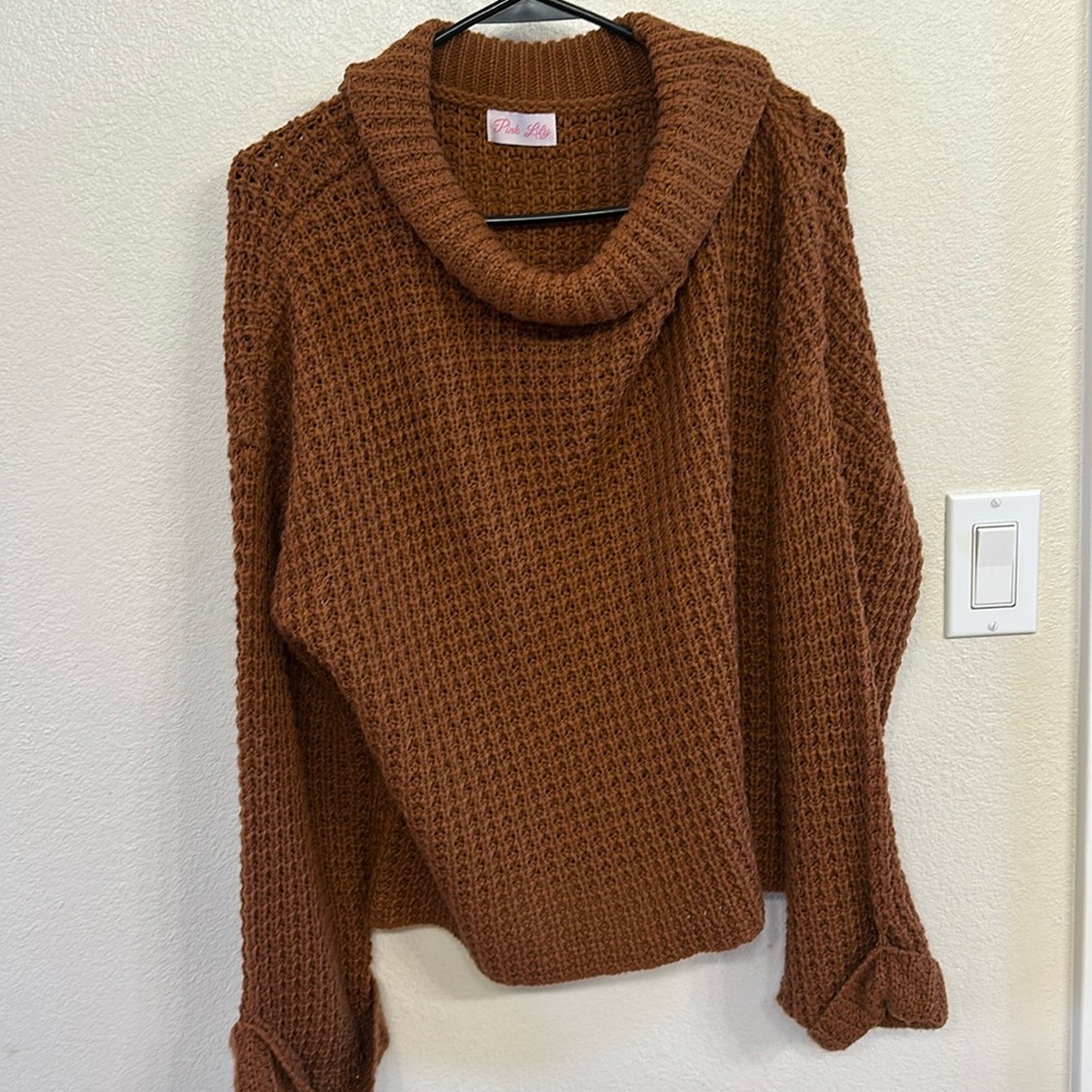 Pink Lily Knitted Brown Sweatshirt